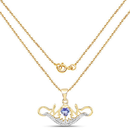 14K Yellow Gold Plated 0.62 Carat Genuine Tanzanite and White Topaz .925 Sterling Silver Pendant