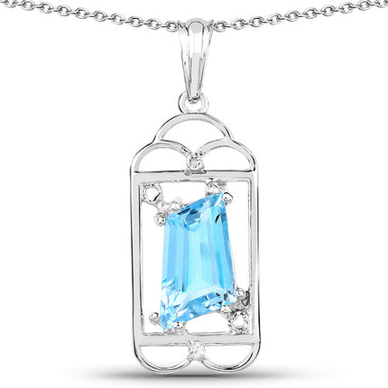 4.57 Carat Genuine Swiss Blue Topaz & White Topaz .925 Sterling Silver Pendant