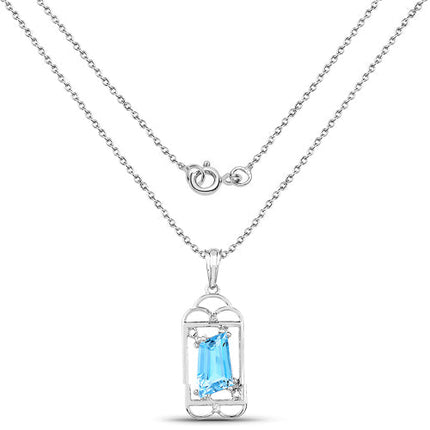 4.57 Carat Genuine Swiss Blue Topaz & White Topaz .925 Sterling Silver Pendant