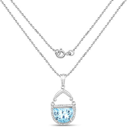 4.08 Carat Genuine Swiss Blue Topaz & White Topaz .925 Sterling Silver Pendant