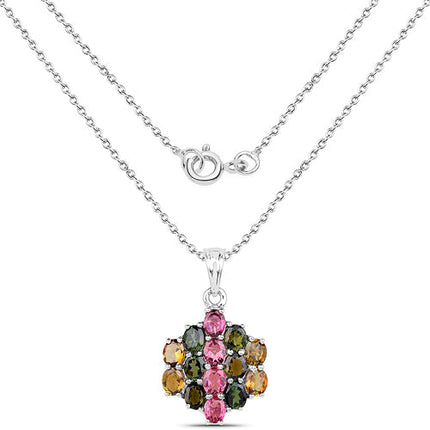 4.34 Carat Genuine Pink Tourmaline, Green Tourmaline & Brown Tourmaline .925 Sterling Silver Pendant