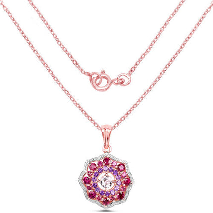 14K Rose Gold Plated 2.30 Carat Genuine Morganite, Rhodolite and Amethyst .925 Sterling Silver Pendant