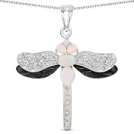 1.41 Carat Genuine Ethiopian Opal and White Topaz .925 Sterling Silver Pendant