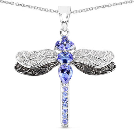 1.93 Carat Genuine Tanzanite and White Topaz .925 Sterling Silver Pendant
