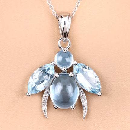 9.06 Carat Genuine Blue Topaz and White Topaz .925 Sterling Silver Pendant