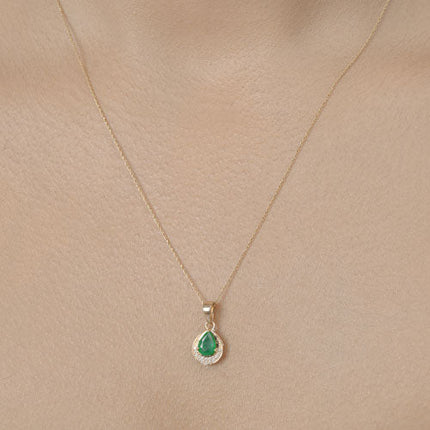 0.89 Carat Genuine Zambian Emerald and White Diamond 14K Yellow Gold Pendant