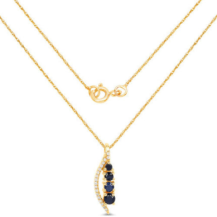 0.40 Carat Genuine Blue Sapphire and White Diamond 14K Yellow Gold Pendant