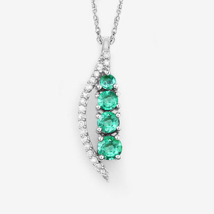 0.34 Carat Genuine Zambian Emerald and White Diamond 14K White Gold Pendant