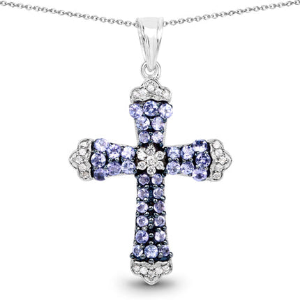 1.84 Carat Genuine Tanzanite and White Zircon .925 Sterling Silver Pendant