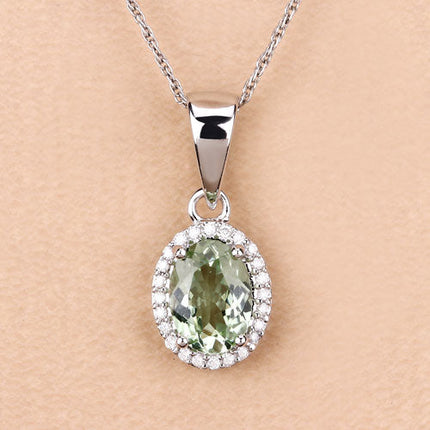 1.27 Carat Genuine Green Tourmaline and White Diamond 14K White Gold Pendant