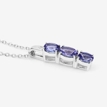 1.11 Carat Genuine Tanzanite and White Diamond .925 Sterling Silver Pendant
