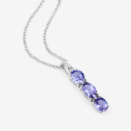 1.11 Carat Genuine Tanzanite and White Diamond .925 Sterling Silver Pendant