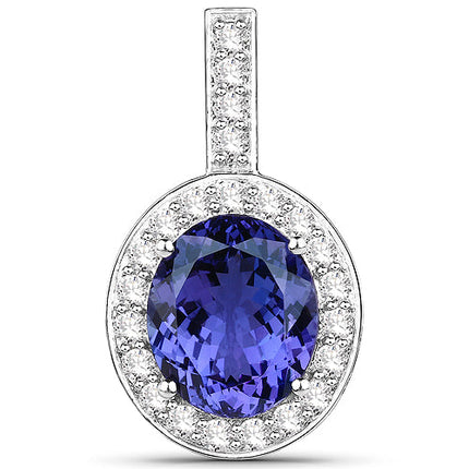 10.15 Carat Genuine Tanzanite and White Diamond 18K White Gold Pendant