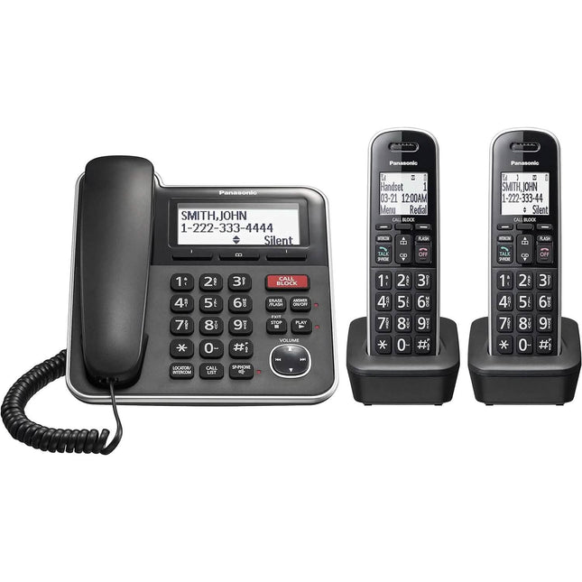 Panasonic Expandable Corded/Cordless Phone System with Answering Machine and One Touch Call Blocking – 2 Handsets  (Refurbished)