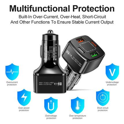 PBG 4 Port PD/USB Car Charger and 10Ft. Zebra Style Lightning Cable Bundle