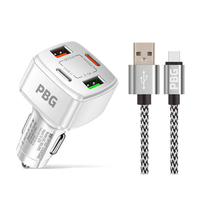 PBG 4 Port PD/USB Car Charger and 10Ft. Zebra Style Lightning Cable Bundle