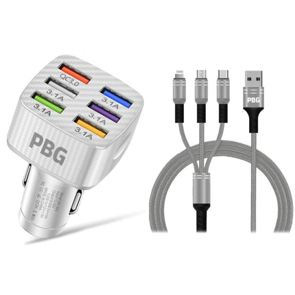 PBG LED 6 Port Car Charger and 4Ft. 3-in-1 Cable Combo