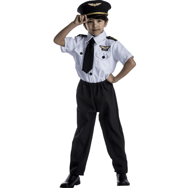 Kids Pilot Costume Set – Aviator Uniform Shirt, Pants & Hat Halloween Dress Up Outfit