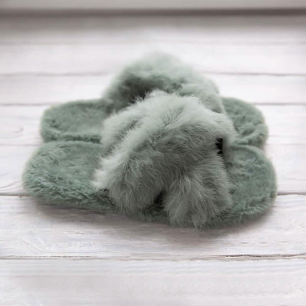 Plush Cross Band Slippers