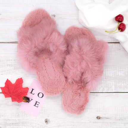 Plush Cross Band Slippers