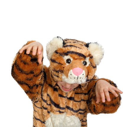 Kids Plush Tiger Costume with Striped Jumpsuit, Tail and Hood