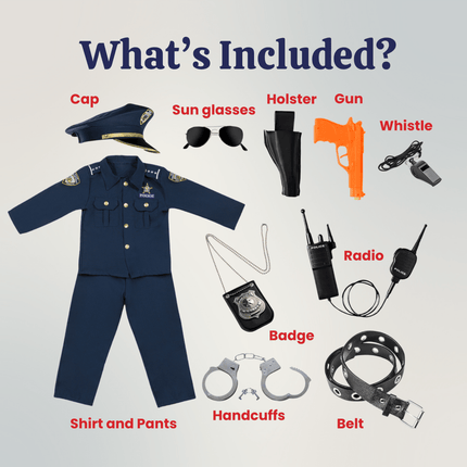 Kids Police Officer Costume Set – Complete Police Uniform with Accessories for Halloween & Pretend Play