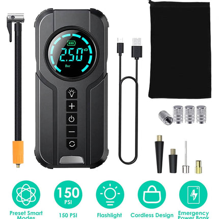 Portable Car Compressor Wireless Electric Air Pump 150 PSI with LED Light