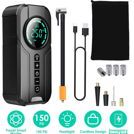 Portable Car Compressor Wireless Electric Air Pump 150 PSI with LED Light