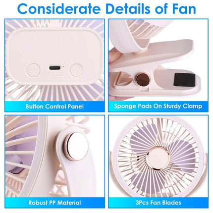 Portable Quiet Rechargeable Clip-On Fan