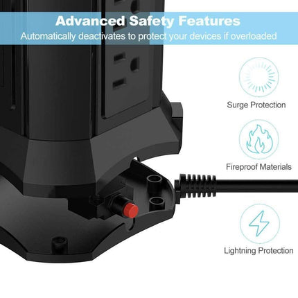 Power Strip Tower with 9 AC-Outlets and 4 USB Charging Ports Switch Control