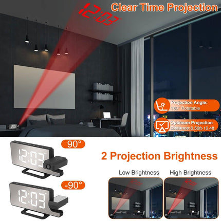 Projection Alarm Clock LED Digital Alarm Clock with Dual Alarms Snooze