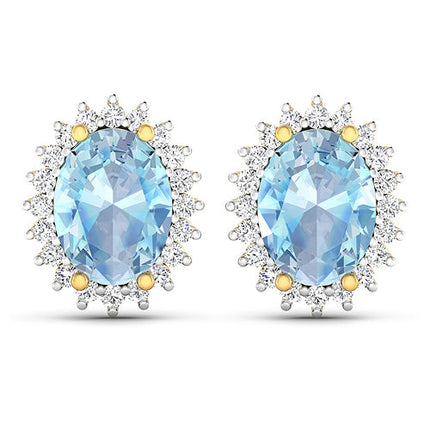 2.36 Carat Genuine Aquamarine and White Diamond 14K Yellow Gold Earrings