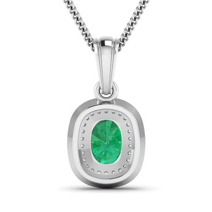 1.50 Carat Genuine Zambian Emerald and White Diamond 14K White Gold Pendant