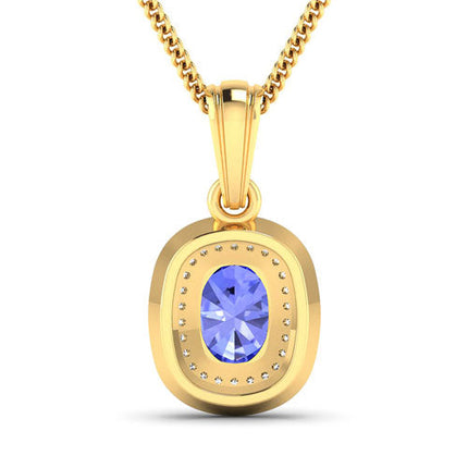 1.45 Carat Genuine Tanzanite and White Diamond 14K Yellow Gold Pendant