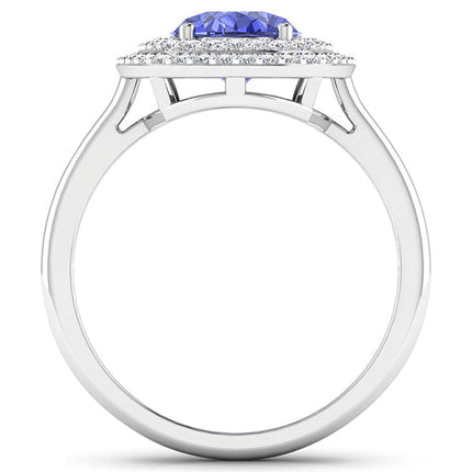 2.02 Carat Genuine Tanzanite and White Diamond 14K White Gold Ring