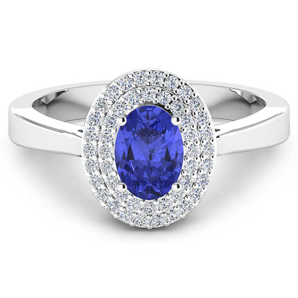 0.91 Carat Genuine Tanzanite and White Diamond 14K White Gold Ring