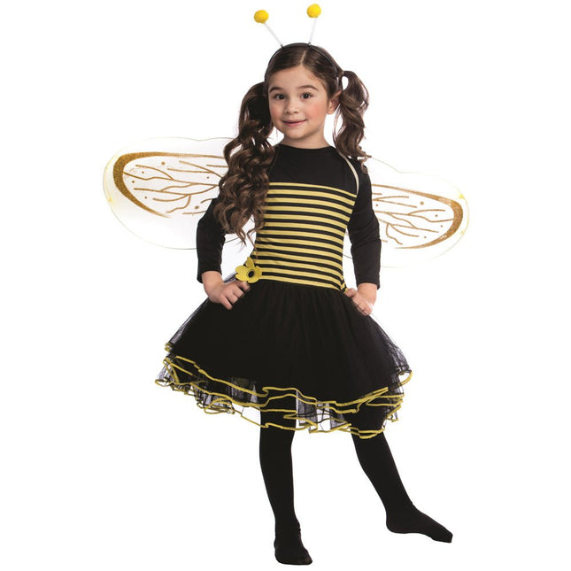 Kids Queen Bee Costume with Striped Dress, Wings and Crown Headband