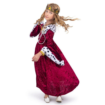 Girls Regal Queen Costume Dress with Faux Fur Collar
