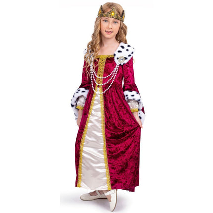 Girls Regal Queen Costume Dress with Faux Fur Collar