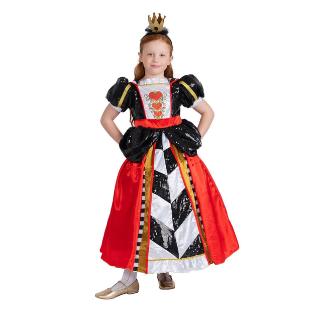 Kids Queen of Hearts Costume with Royal Dress and Crown Headpiece