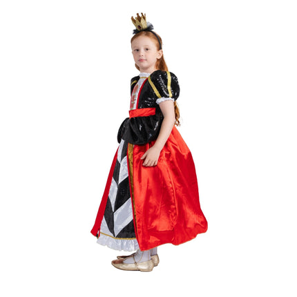 Kids Queen of Hearts Costume with Royal Dress and Crown Headpiece