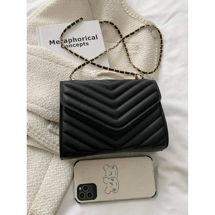 Quilted Pattern Flap Chain Square Bag