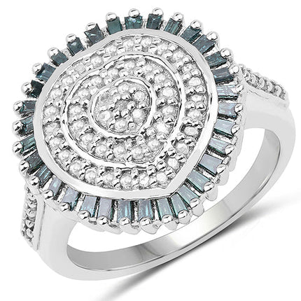 0.74 Carat Genuine White Diamond and Green Diamond .925 Sterling Silver Ring