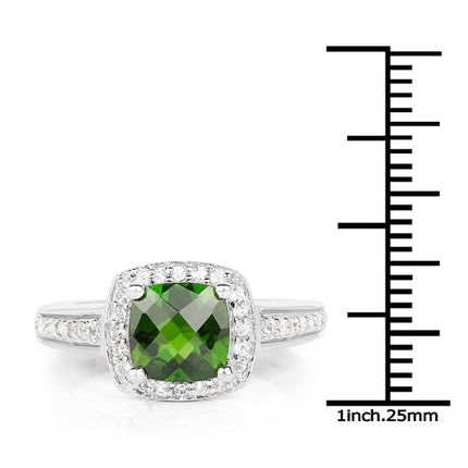 1.67 Carat Genuine Chrome Diopside & White Topaz .925 Sterling Silver Ring