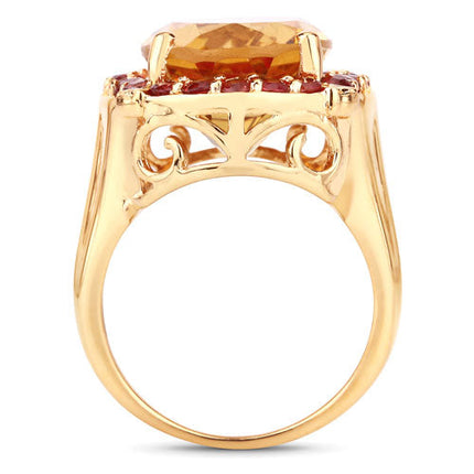 9.38 Carat Genuine Citrine and Orange Sapphire .925 Sterling Silver Ring