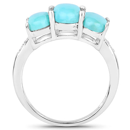 2.97 Carat Genuine Turquoise and White Zircon .925 Sterling Silver Ring