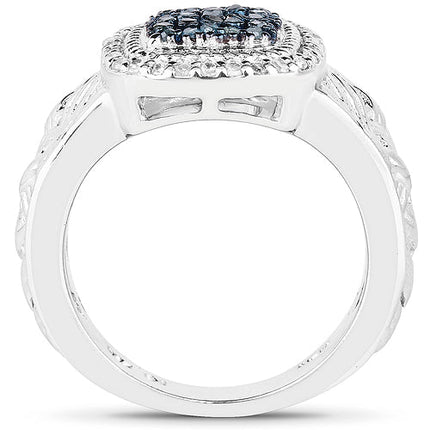 0.28 Carat Genuine Blue Diamond and White Diamond .925 Sterling Silver Ring