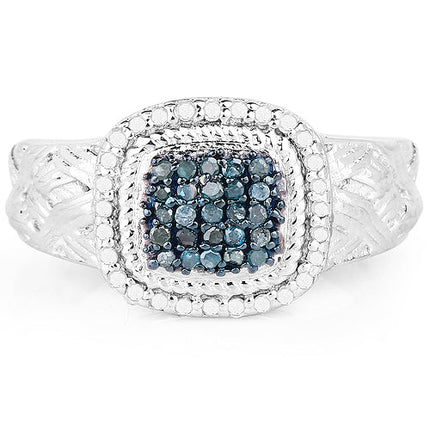 0.28 Carat Genuine Blue Diamond and White Diamond .925 Sterling Silver Ring
