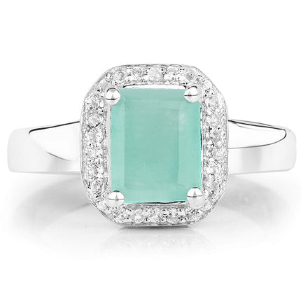 1.73 Carat Genuine Emerald & White Topaz .925 Sterling Silver Ring