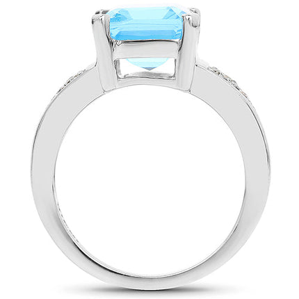5.75 Carat Genuine Swiss Blue Topaz and White Topaz .925 Sterling Silver Ring
